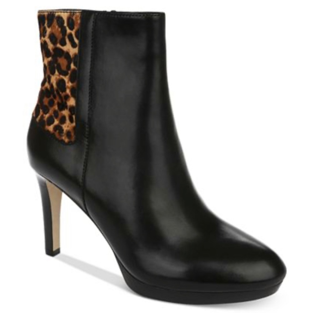Tahari Serena Black & Leopard Print Leather Boots